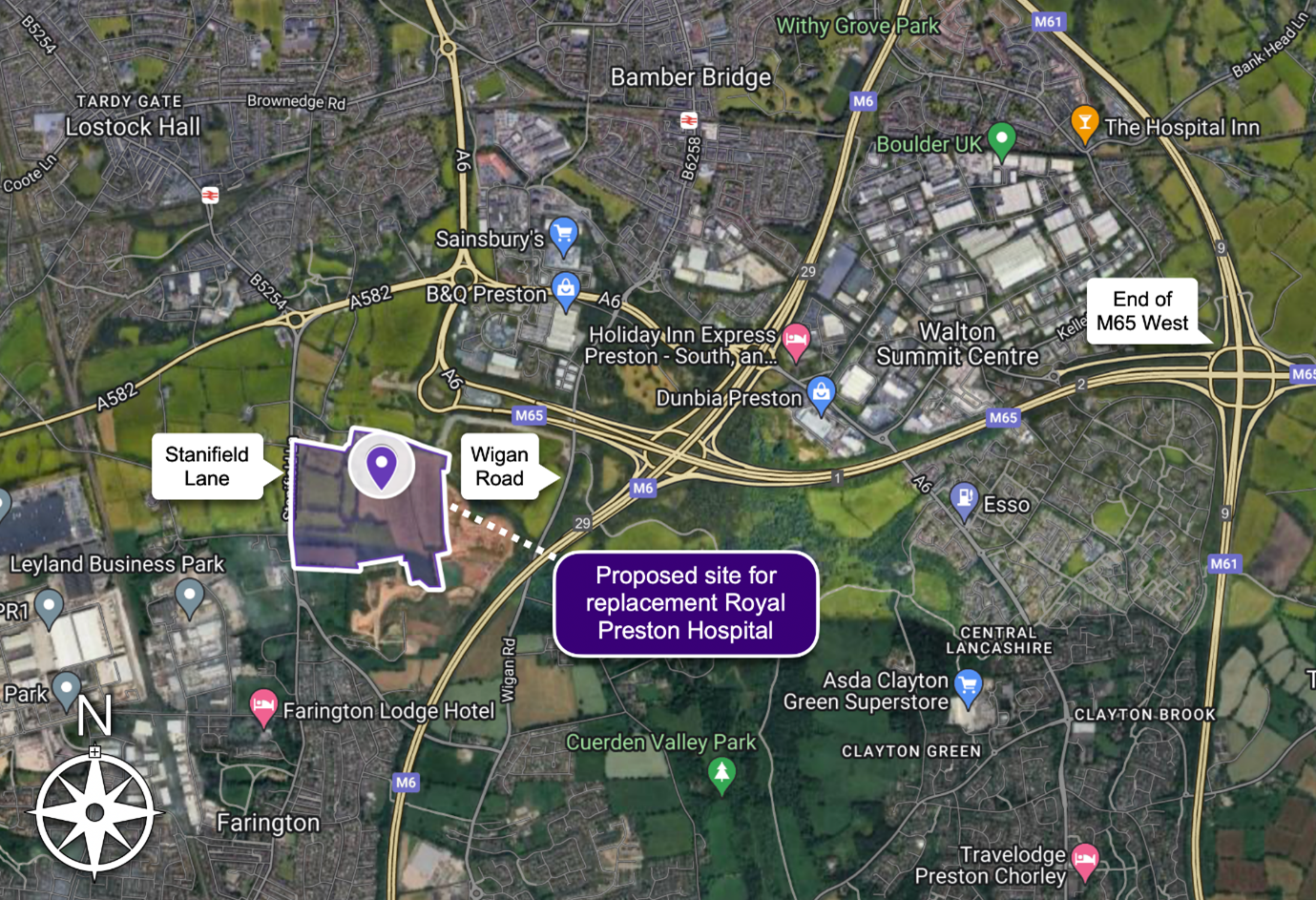 Screenshot of Google Map with a described section of the proposed site