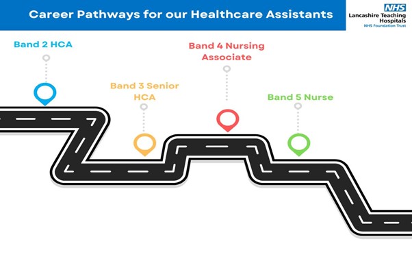 Career Pathways for our Healthcare Assistants - it shows a chart with information identical to the one in the line of text above.